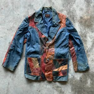 Vintage 70s Rosemary Patchwork Leather Denim Jacket Size Large